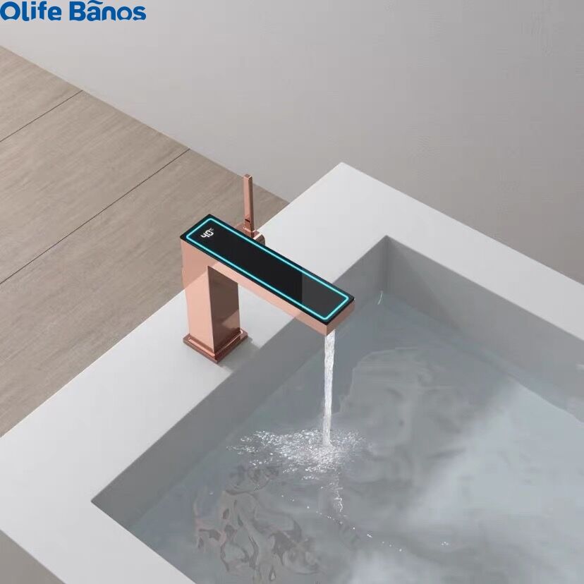 Olife Banos New Design Modern Washbasin Faucet Black Mixer Smart Digital Basin Water Tap Bathroom LED Faucet supplier