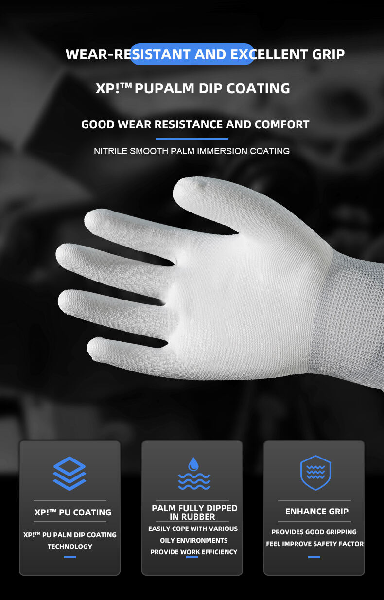 Wear-resistant OP-100W general-purpose PU gloves white Polyester PU gloves manufacture