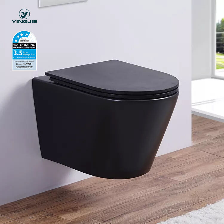 water saving easy cleaning sanitary ware WC toilet matte black rimless gravity ceramic wall hung toilets