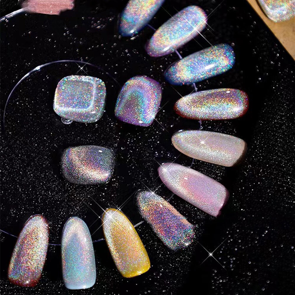 Cat Eye Gel Nail Polish Magnetic Cat Eye Gel Polish Set Rainbow Holographic Magic Effect Soak off Nail Art details