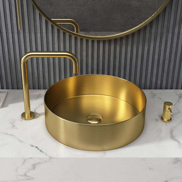 Gold Bathroom Sink Stainless Steel Bathroom Sinks Above counter Art Basin for Bathroom Hotel supplier