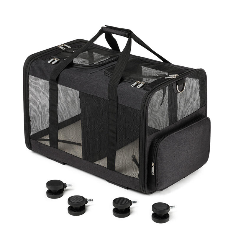 Rolling Pet Trolley Bag Airplane Approved 2 Pets Pet Carrier Bag With Wheels Multifunction Cat Dog Carrier Bag factory