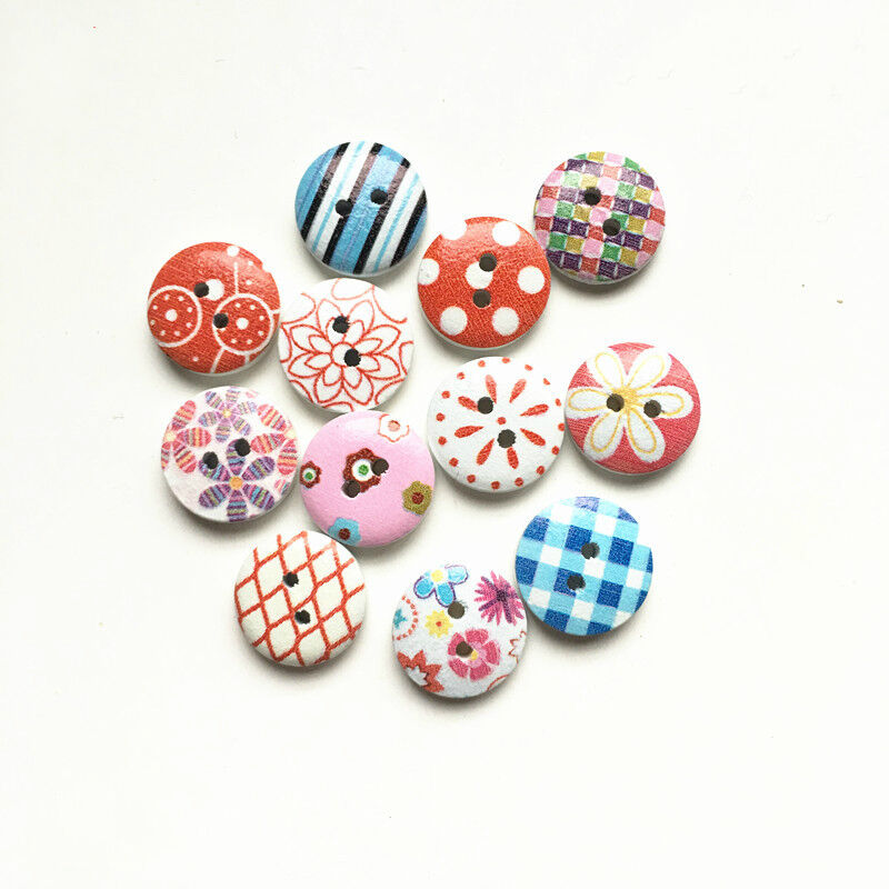 Custom cute painted 15mm round wood button for children clothing