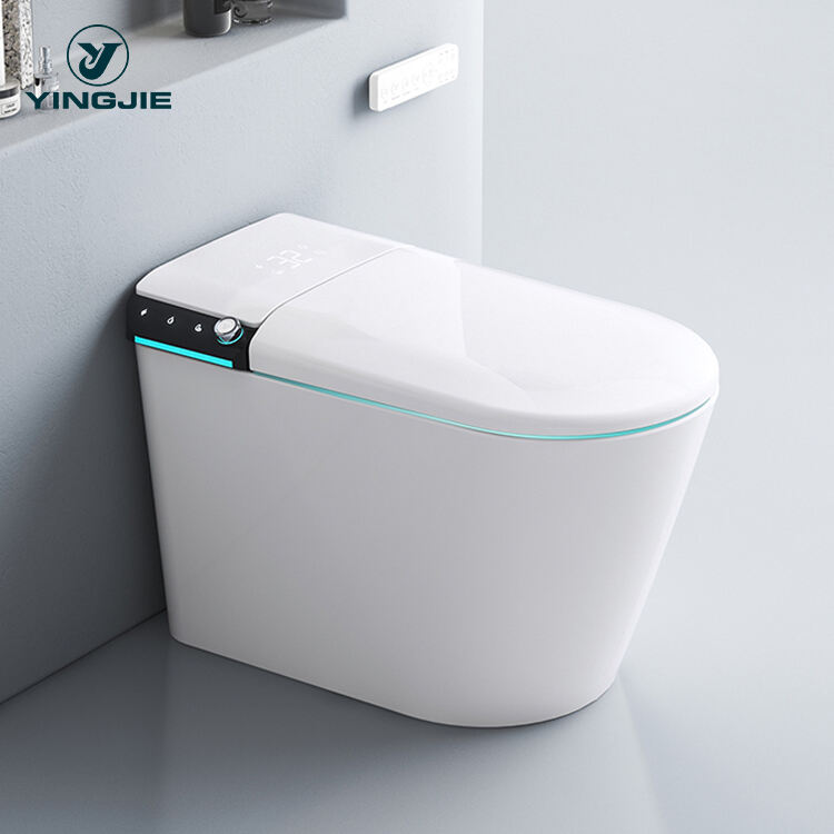 2022 hot sale 110v p-trap voice control automatic flush smart minimalist floor type intelligent ceramic toilet