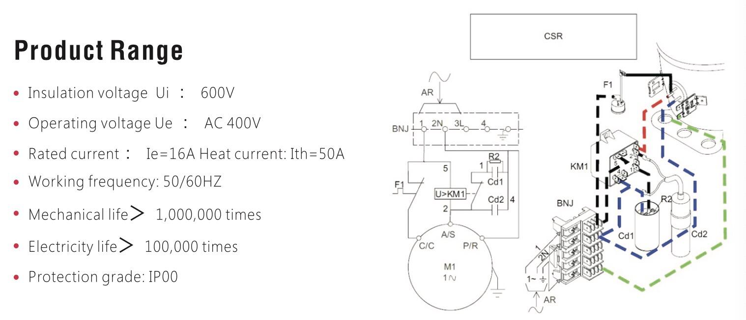 Skrzynka rozruchowa sprężarki elektrolitycznej ze szczegółami kondensatora i przekaźnika