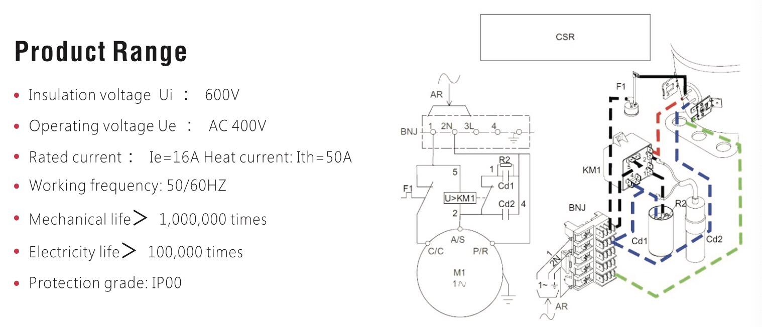 Caixa de partida de compressor eletrolítico com detalhes de capacitor e relé