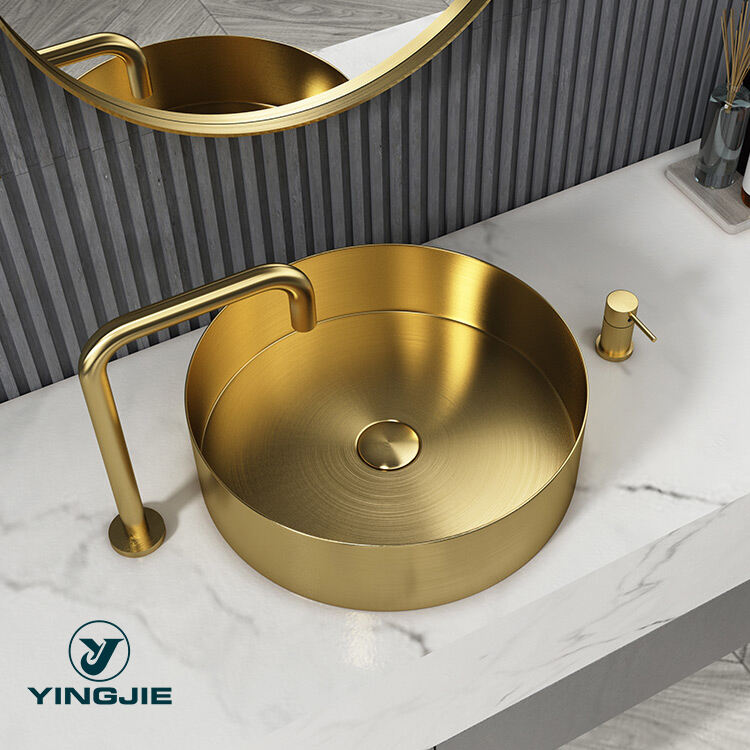 Gold Bathroom Sink Stainless Steel Bathroom Sinks Above counter Art Basin for Bathroom Hotel factory