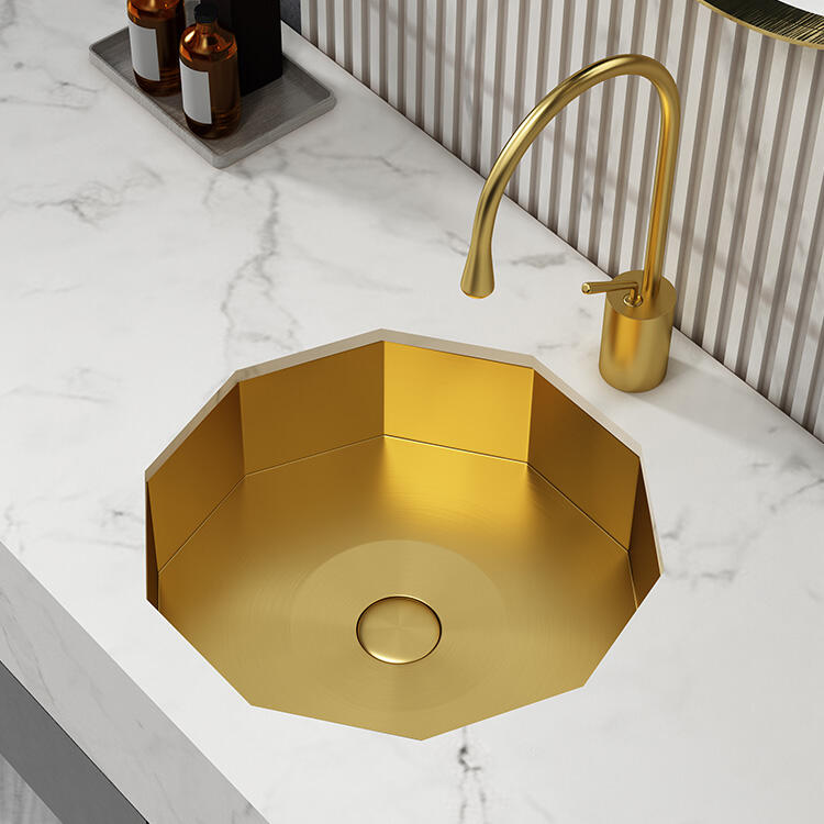 Luxury Golden Sink Bathroom Stainless Steel SS304 Undermount Sinks Wash Basins for Hotel details