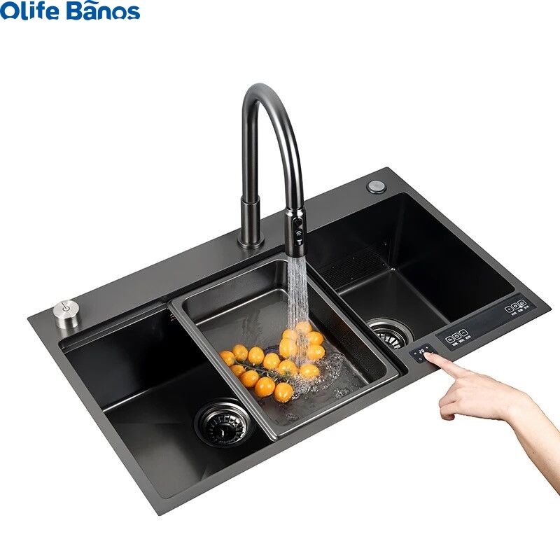 Olifebanos   High Temperature Disinfection Dryer Ultrasonic Sink Washing Fruit Vegetable And Seafood 2 In 1 Sus304 Kitchen Sink details