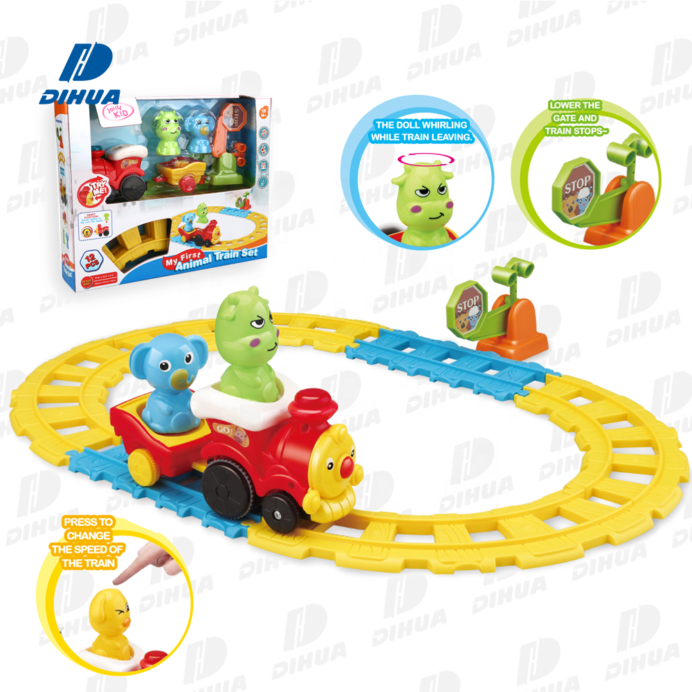 Cartoon Car Track Toy Set with Animal Figures Battery Operated Animals Train Toy with Railway, Electric Toy Race Track