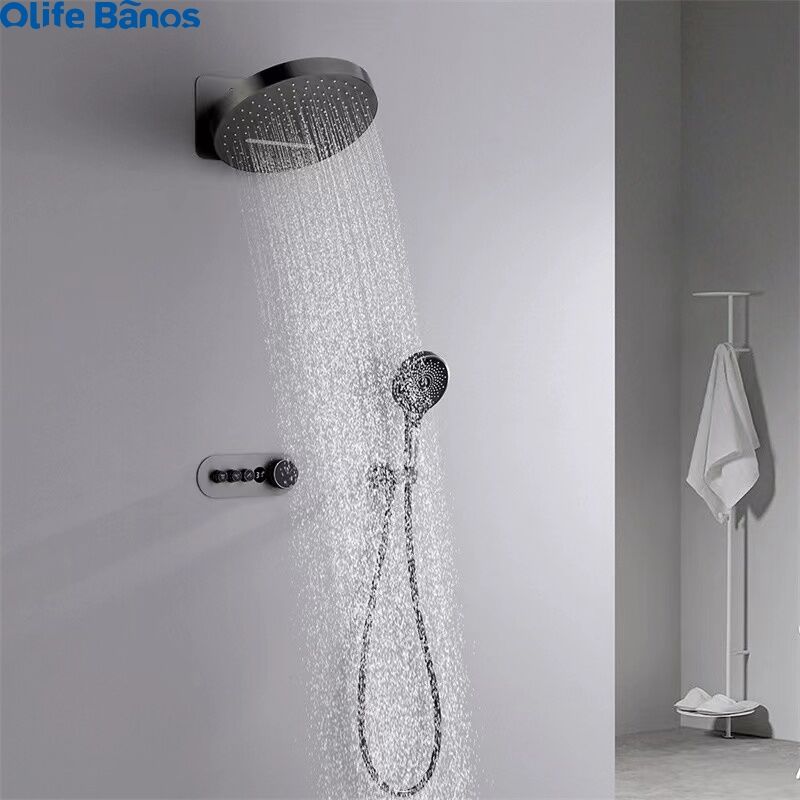 2023 Hot Sale Wall-in  Bathroom Brass Shower Faucet White  Luxury 4 Functions Round Waterfall Head Shower Set factory