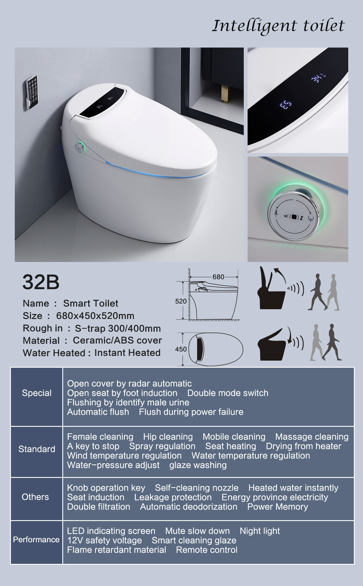 Fashion Auto Sensor Intelligent Toilet WC Sanitary Wares Toilet Seat Ceramic Inodoro Porcelain Smart Toilets supplier