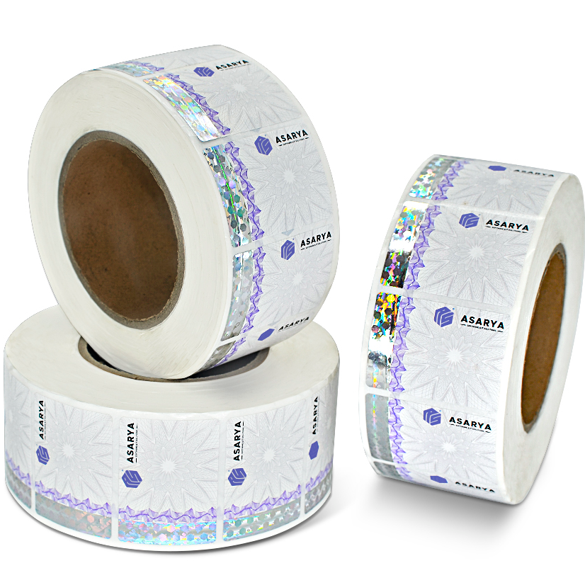 Security labels with positional holographic strips