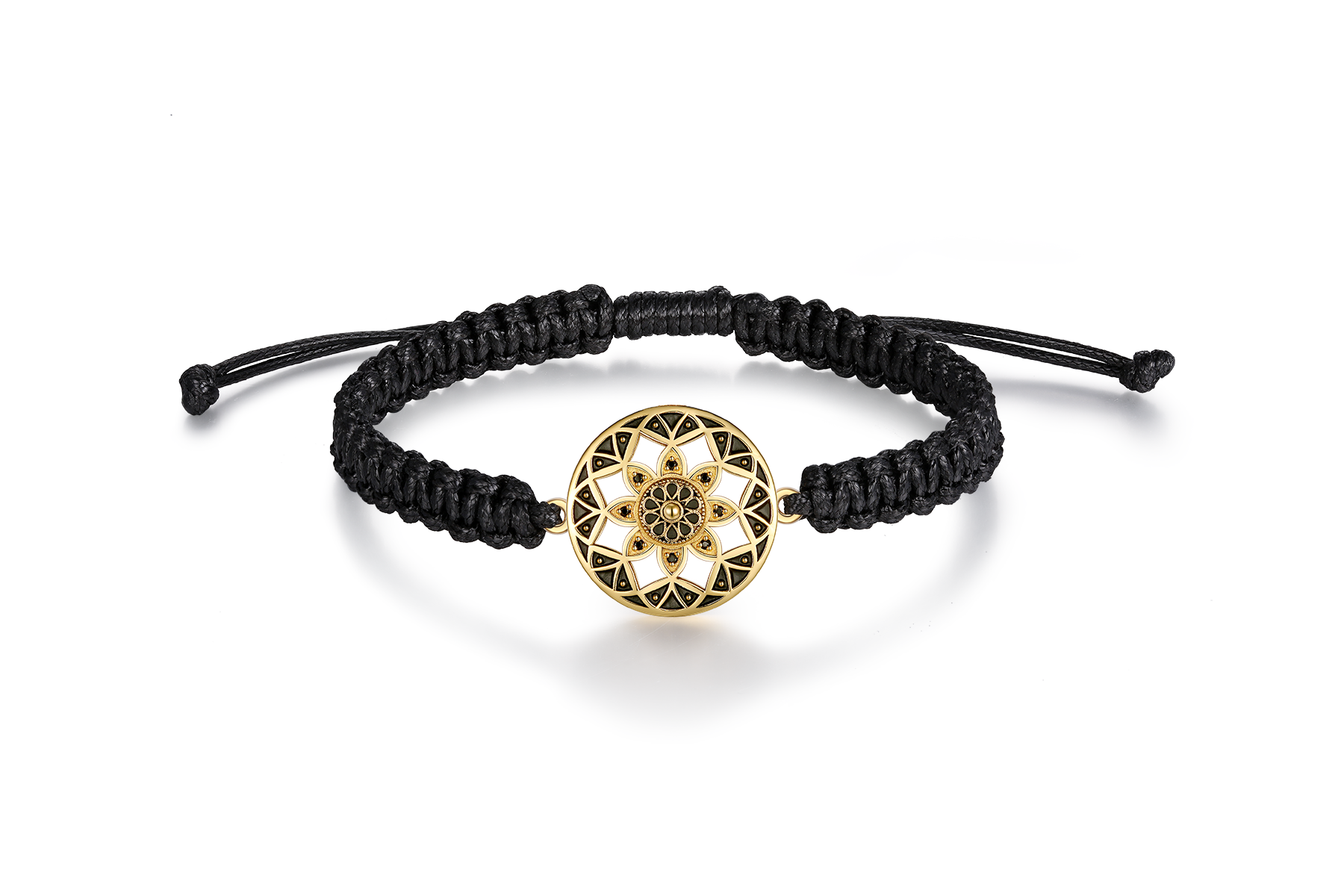 Mandala Design Black Rope Braid Bracelet